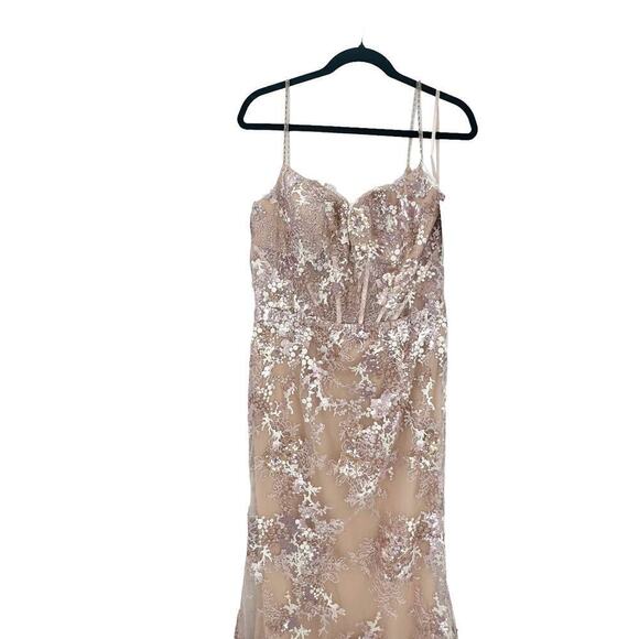 Mac Duggal Sequin Floral Corset Bodice Mesh Trumpet Gown Dress Size 10 NWT - Picture 10 of 12